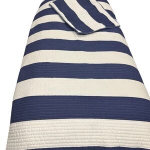 Pottery Barn Kids Twin Rugby Stripe Quilt & Sham Navy Blue White Stripe